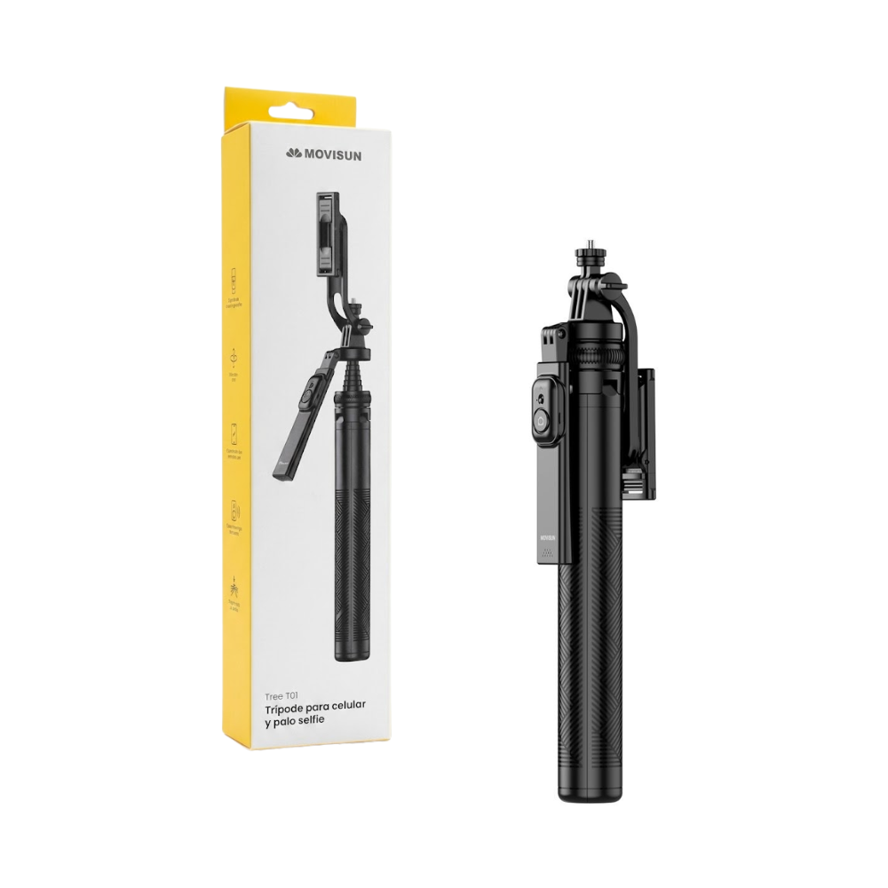 Tripode y Selfie Stick 2 en 1 con Control Bluetooth 360° Soporte Universal 1.8 metros TREE T01 Movisun