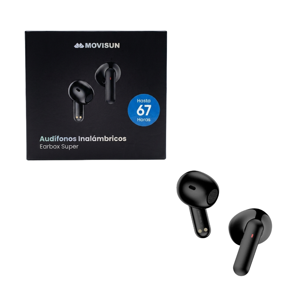 Audifonos Inalambricos Bluetooth Earbox Super 67 Horas de Automonia Pantalla LED Modo Juego y Power Bank Movisun
