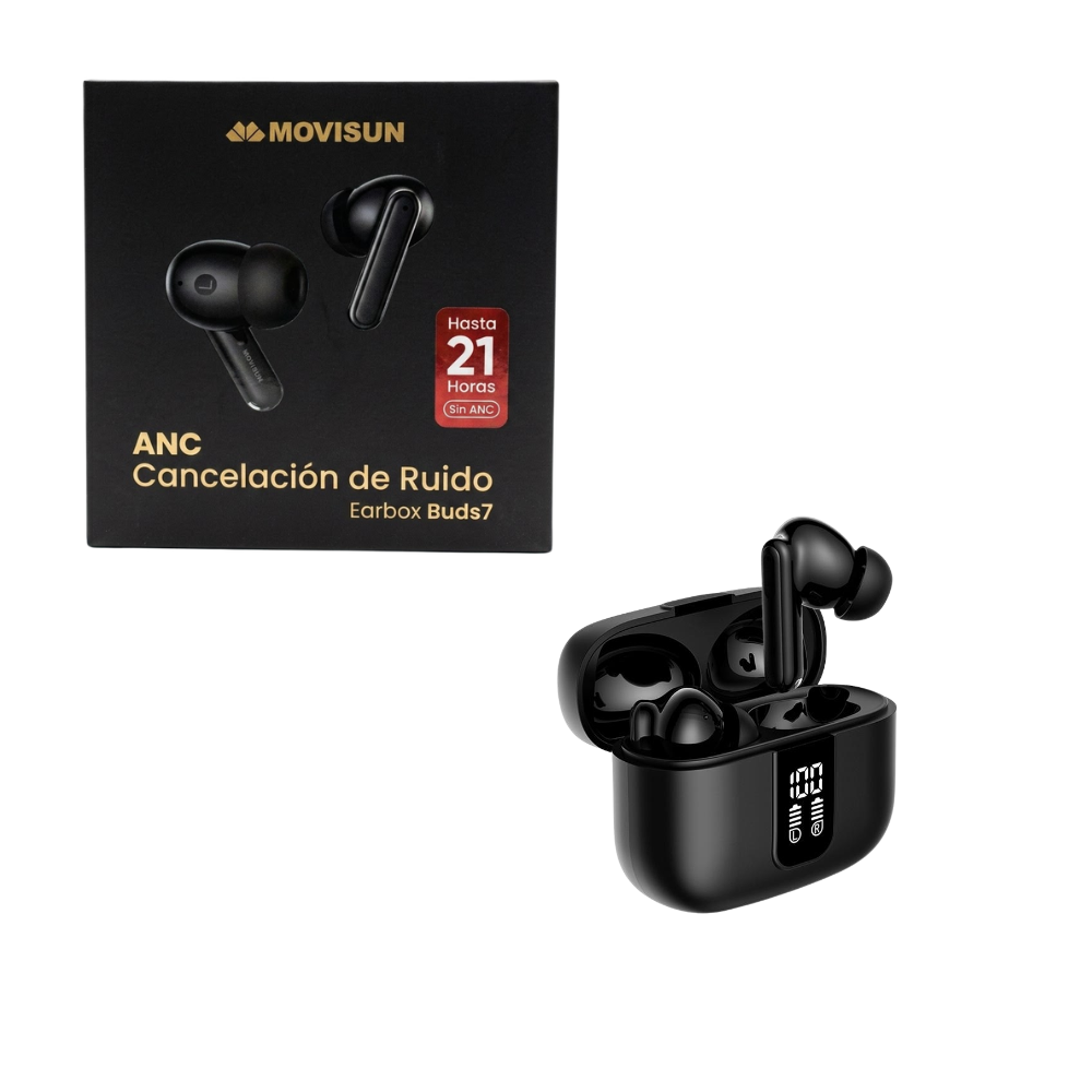 Audifonos Inalambricos Bluetooth con Cancelacion Activa de Ruido ANC Modo Juego Pantalla Digital y Hasta 21 Horas de Autonomia MOVISUN Earbox Buds7