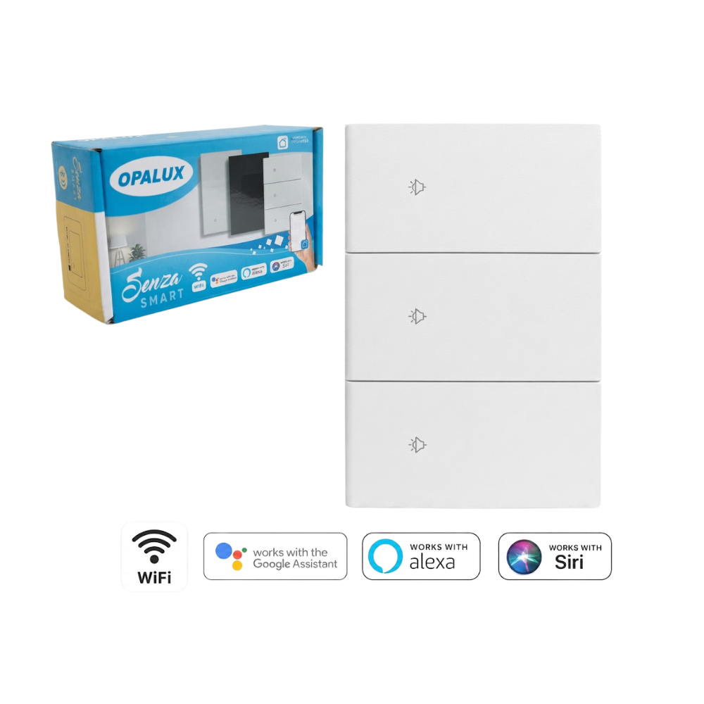 Interruptor Inteligente Tactil WiFi Triple Blanco Compatible con Alexa, Google Assistant, Siri y App Smart Life OPALUX OP-AM03BL