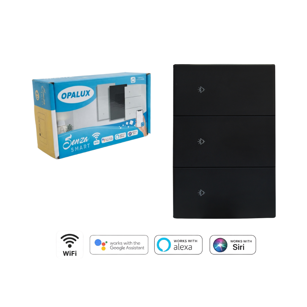 Interruptor Inteligente Tactil WiFi Triple Negro Compatible con Alexa, Google Assistant, Siri y App Smart Life OPALUX OP-AM03NG