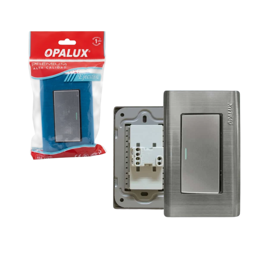 Interruptor Metalico Simple Conmutador Linea Ejecutiva con Dado de 7 cm 10A 127-250V AC para Instalaciones Eléctricas Residenciales y Comerciales OPALUX OP-011-3