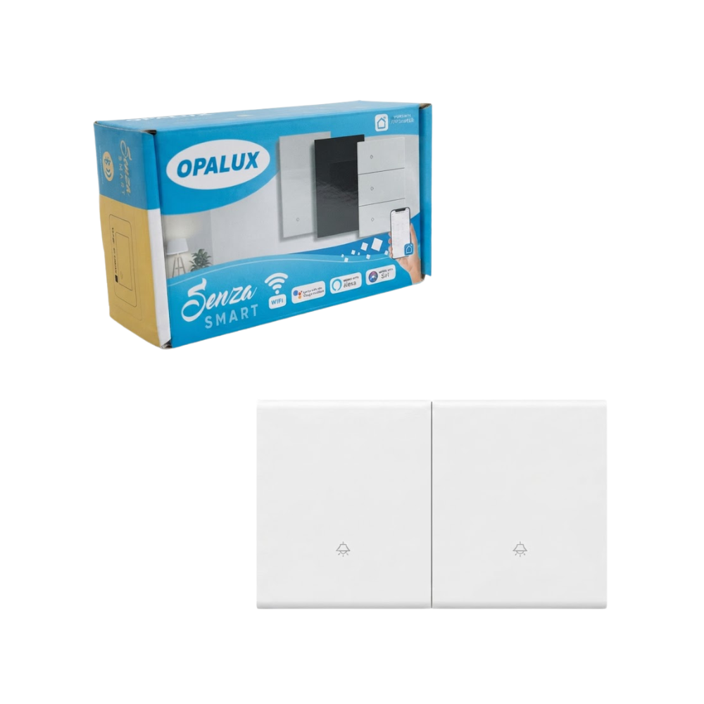 Interruptor Inteligente Tactil WiFi Doble Blanco Compatible con Alexa, Google Assistant, Siri y App Smart Life OPALUX OP-AM02BL