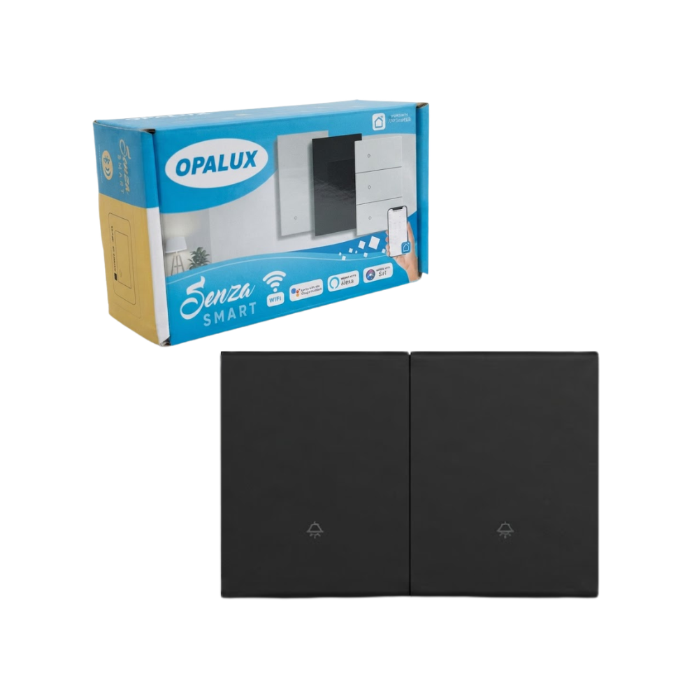 Interruptor Inteligente Tactil WiFi Doble Negro Compatible con Alexa, Google Assistant, Siri y App Smart Life OPALUX OP-AM02NG