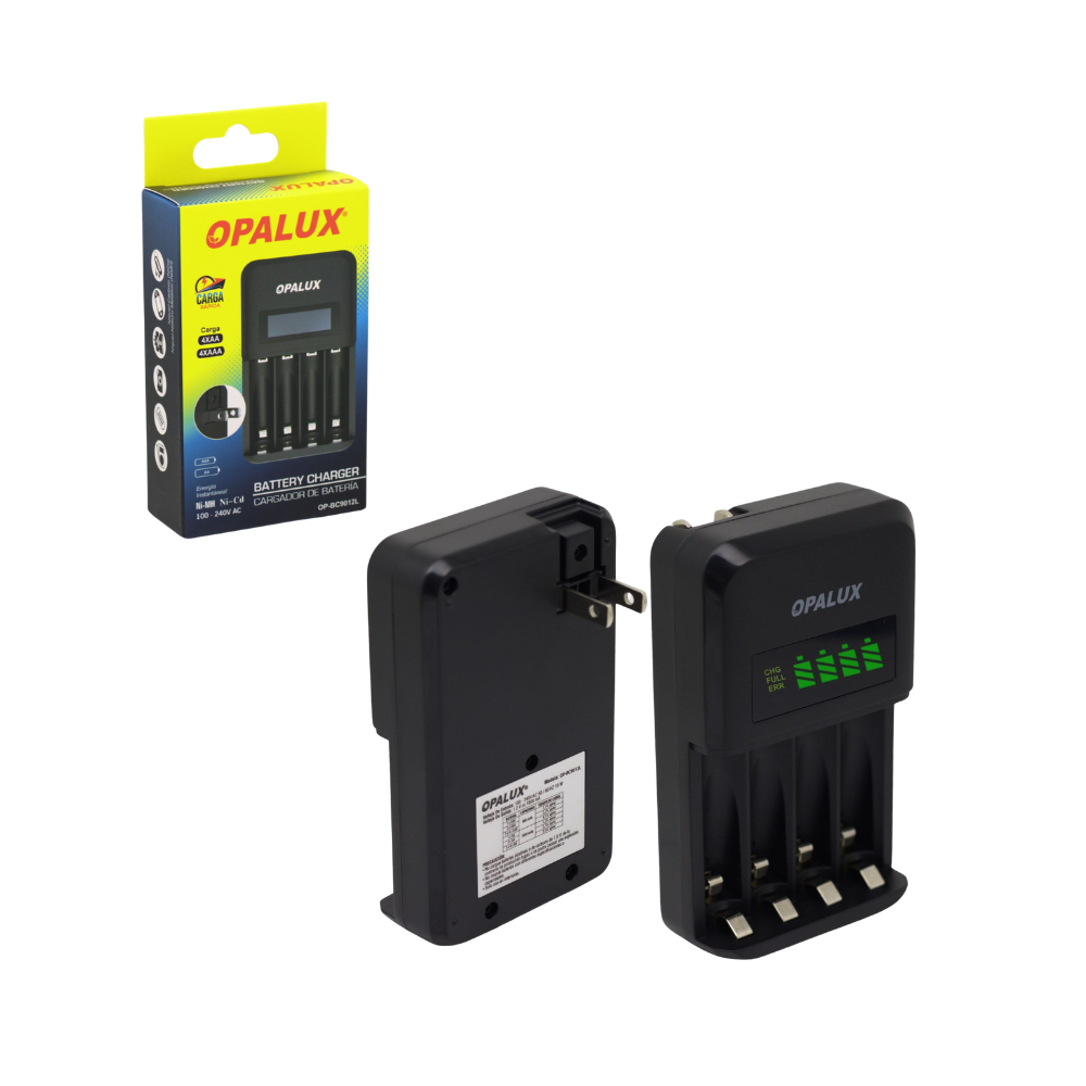 Cargador para Pilas AA y AAA con Pantalla LCD 4 Canales Independientes y Proteccion contra Sobrecarga OPALUX OP-BC9012L