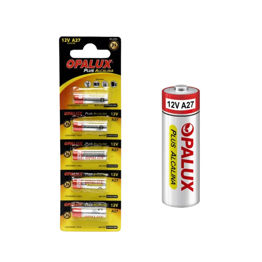Pilas Alcalinas A27 12V Blister x 5 Unidades para Controles, Alarmas, Timbres OPALUX OP-27P5