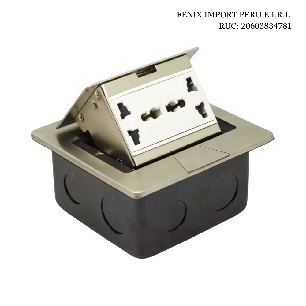 Tomacorriente para Mueble con 2 Tomas Universales Diseño Empotrable Retractil en Acero Inoxidable para Escritorios, Oficinas y Muebles OPALUX OP-UTS1SL