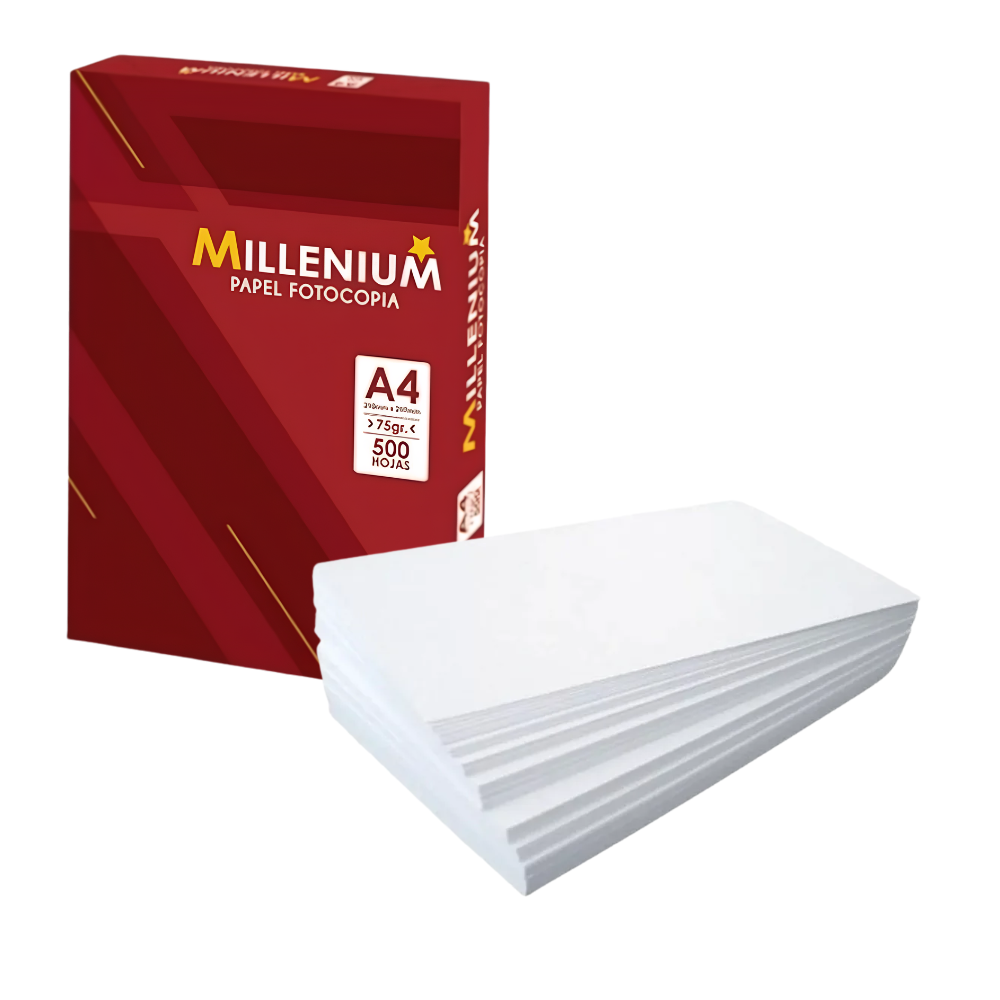 Papel Hoja Bond Fotocopia x500 hojas A4 210mm x 297mm 75 g/m² Millenium