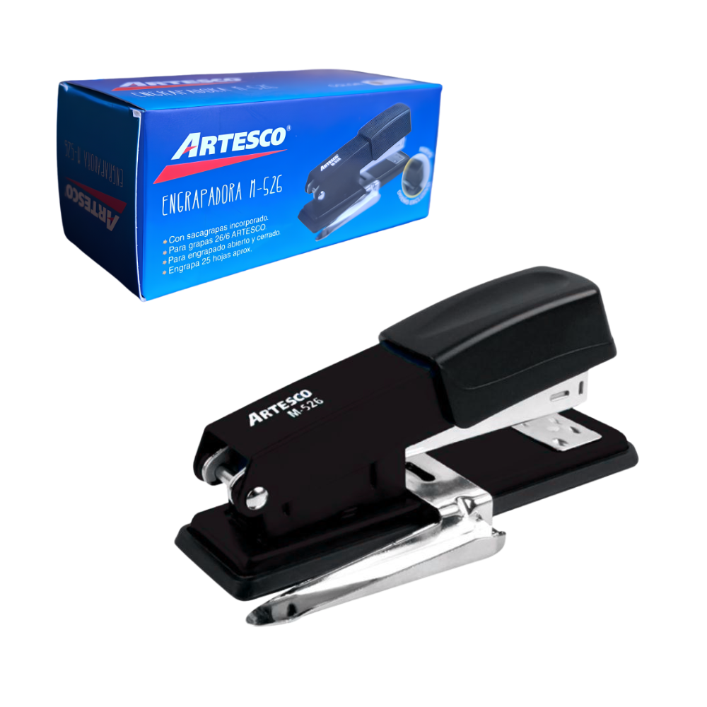 Engrapador de Oficina Negro con Sacagrapas Incorporado para 25 Hojas Engrapado Abierto o Cerrado Artesco M-526