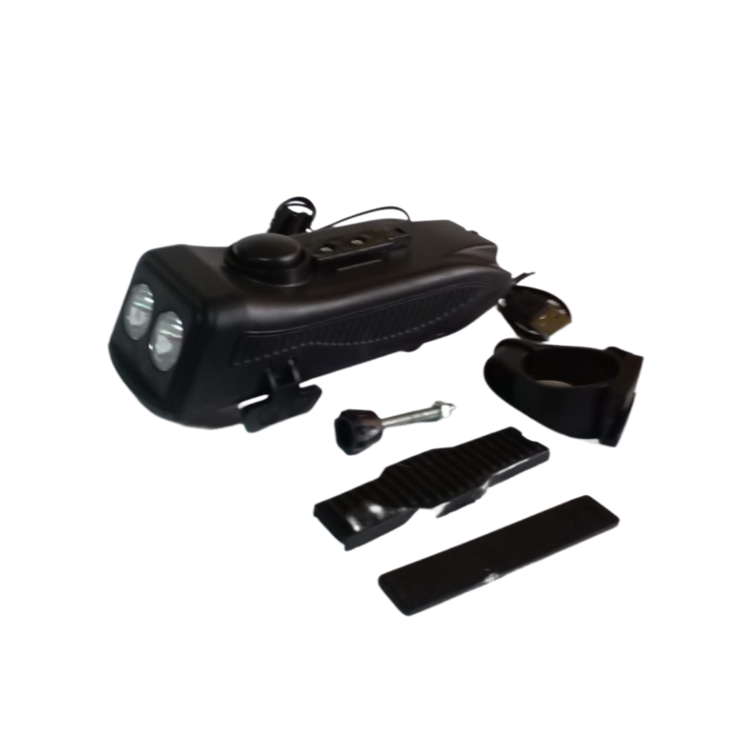 Luz Delantera 4 En 1 Para Bicicleta Timbre Soporte Hdrt-1018