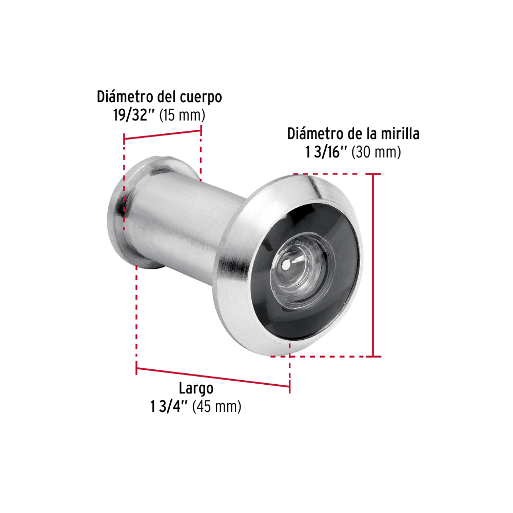 Mirilla Visor de Seguridad con Acabado de Cromo Para Puerta 180° 30 mm Hermex MIRI-3