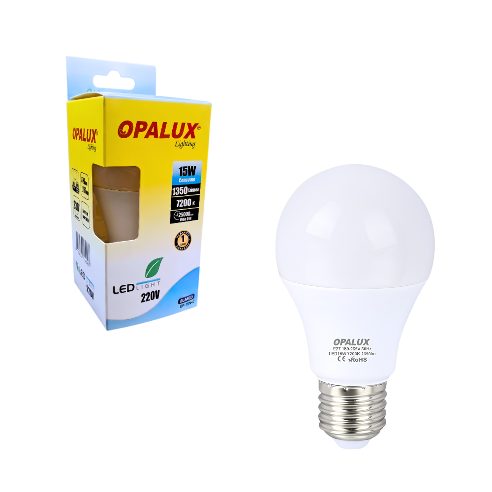 Foco LED de 15W Luz Blanca 6500K Rosca E27 1350 Lúmenes 100-240V de Bajo Consumo para Iluminación Residencial OPALUX OP-15W3C 