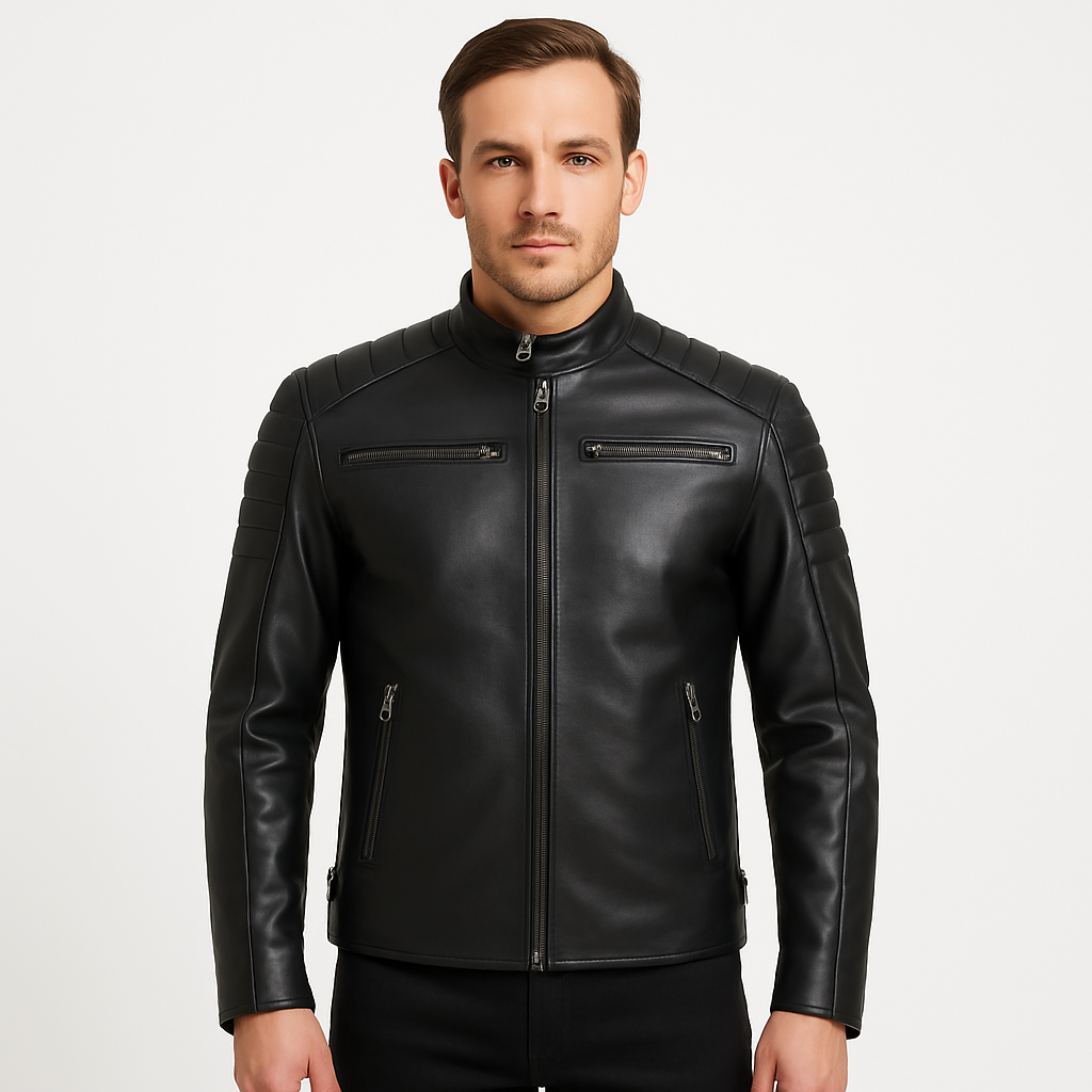 Men's Black Cafe Racer Leather Jacket