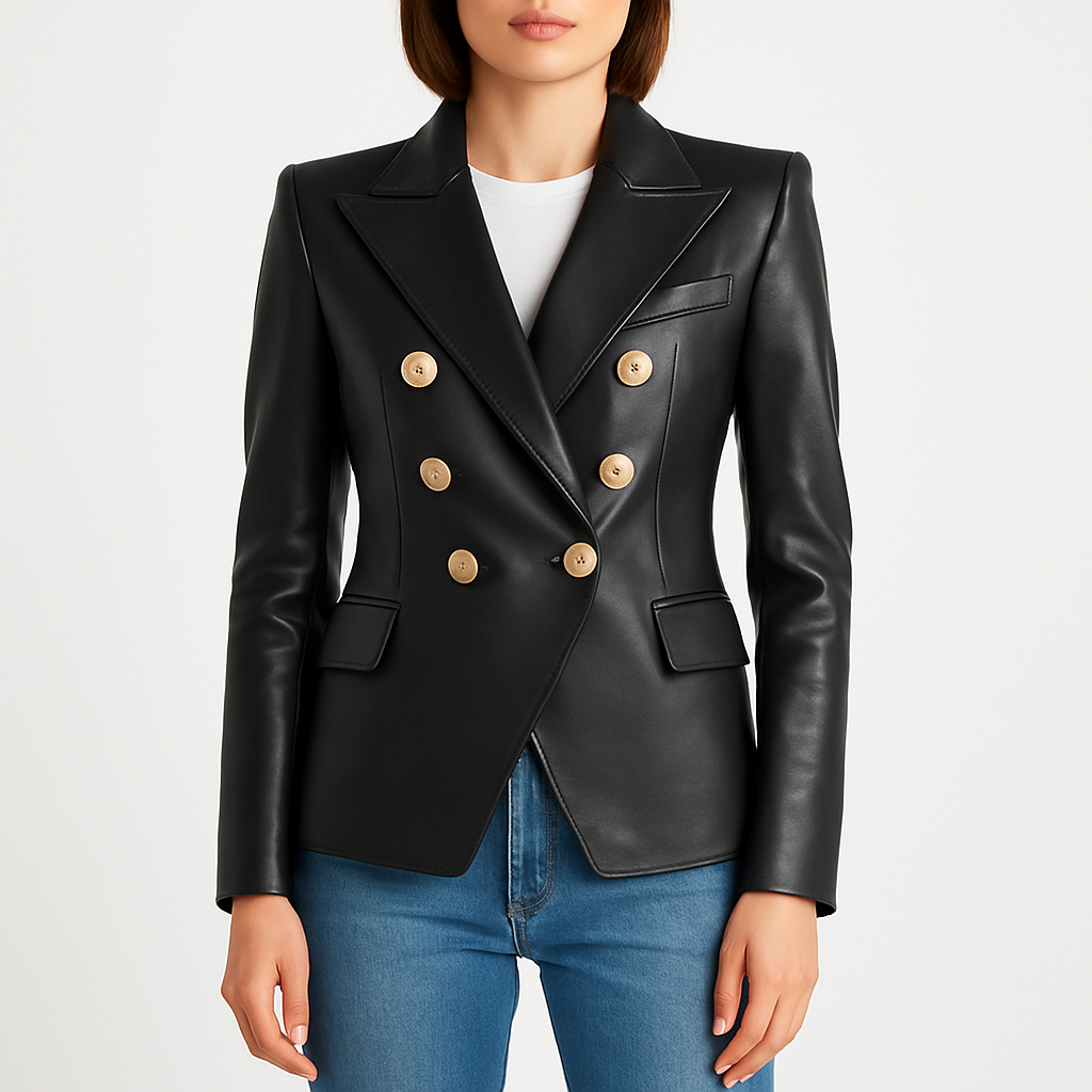 Balmain Double-breasted Leather Blazer