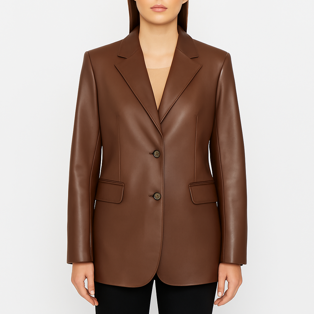 Women's Brown Eco-Leather Jacket with Recycled Materials