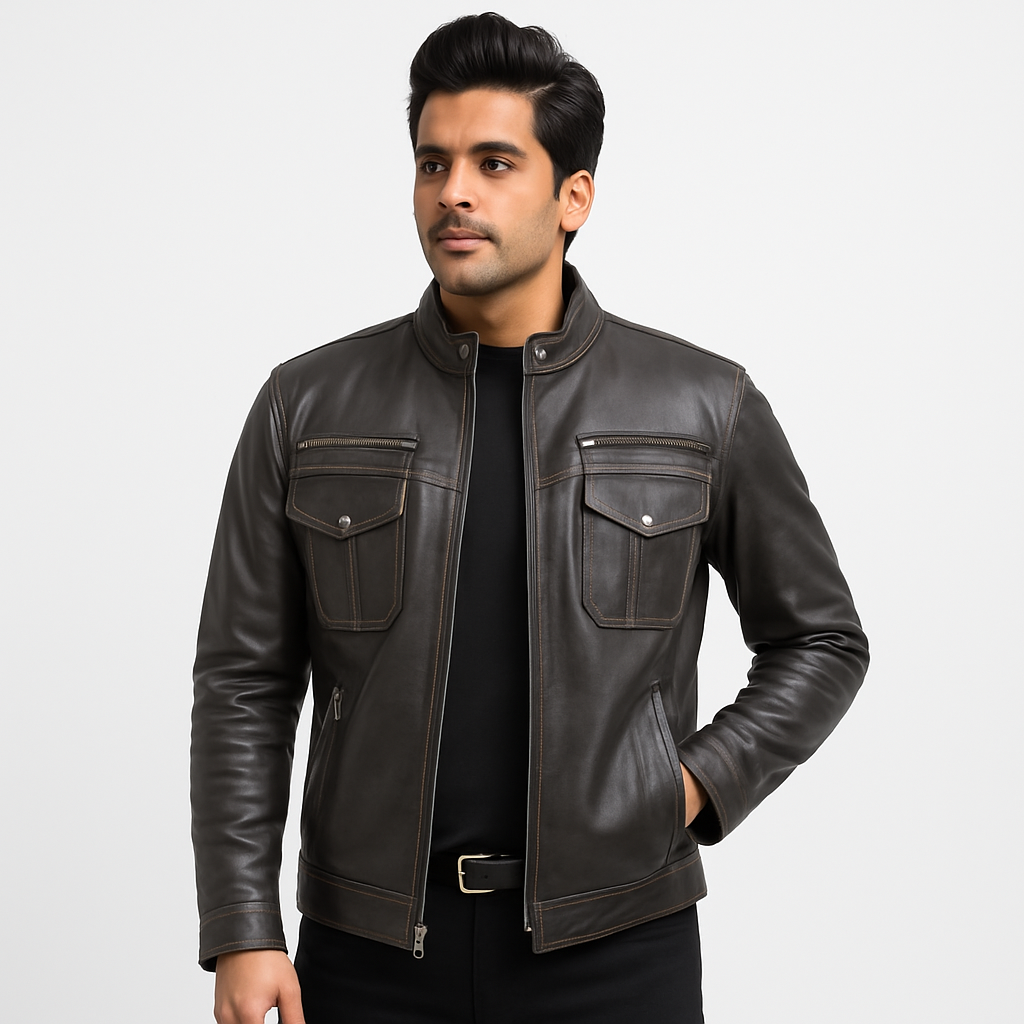 Men's Cafe Racer Vintage Classic Biker Leather Jacket