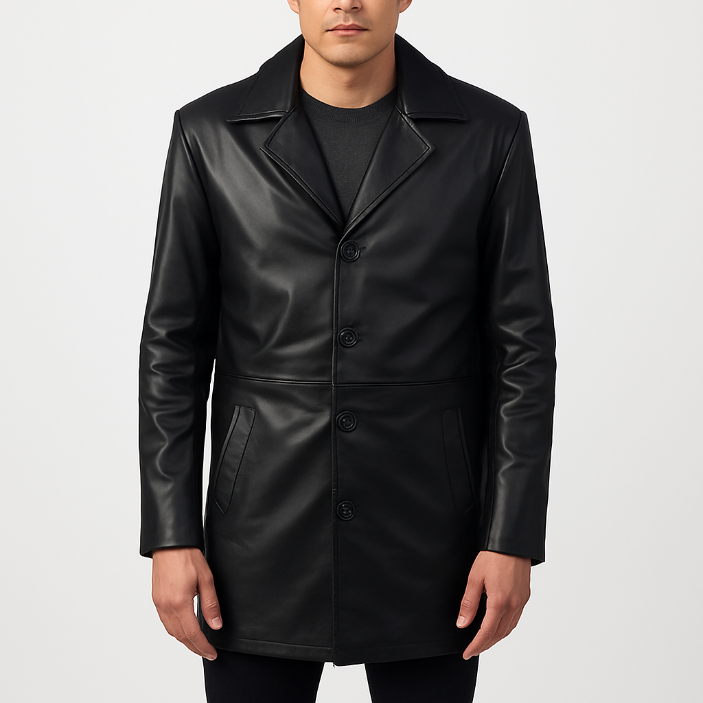 Classmith Black Leather Coat For Men's