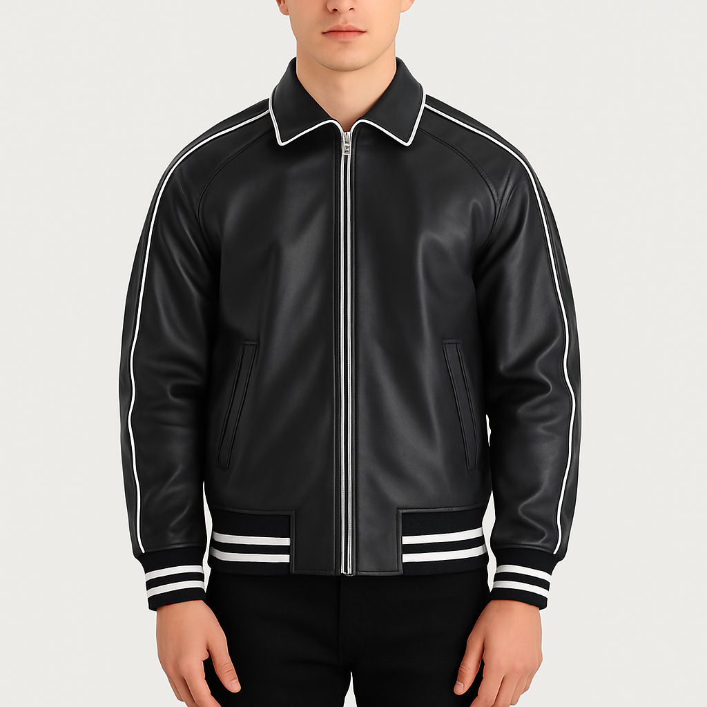 Cooper Black Leather Varsity Jacket for Men