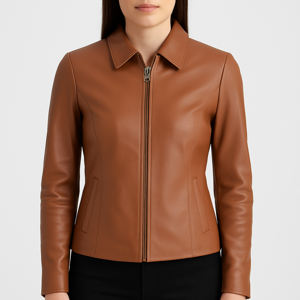Colette Brown Leather Jacket For Women's