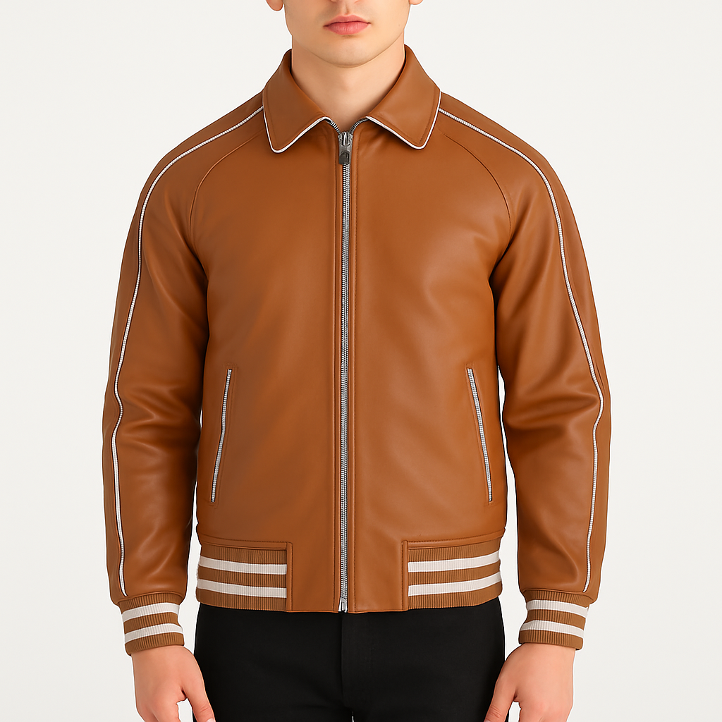 Cooper Tan Brown Men's Leather Varsity Jacket