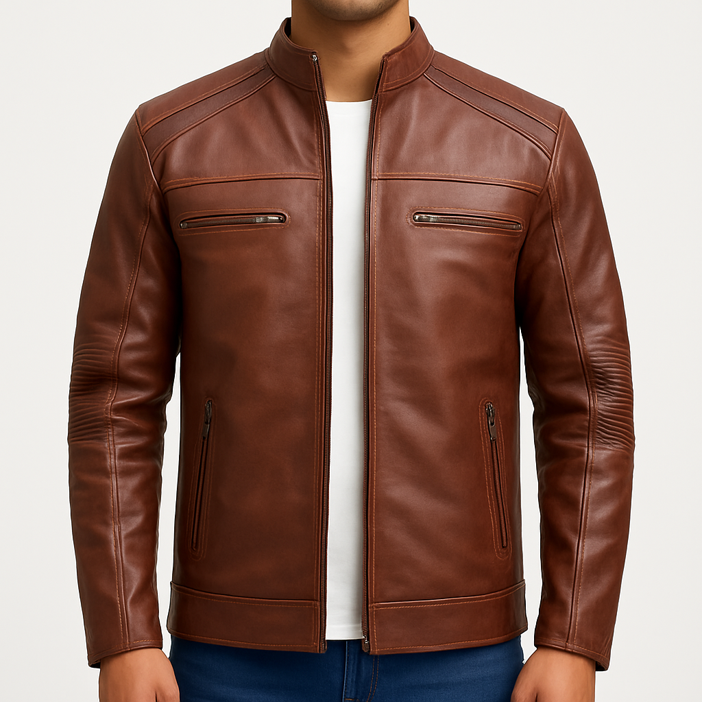 Men's Distressed Cafe Racer Vintage Leather Jacket