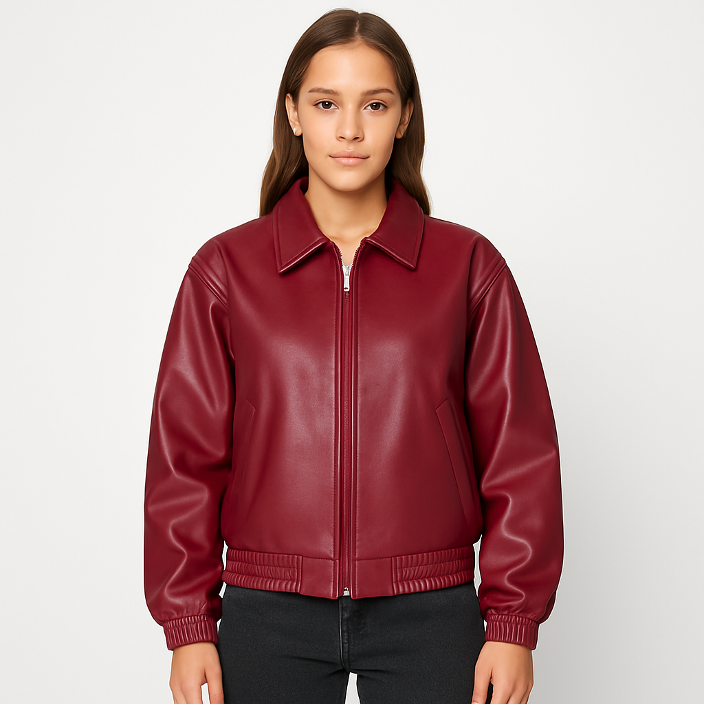 Halley Faux Leather Bomber Jacket For Women's