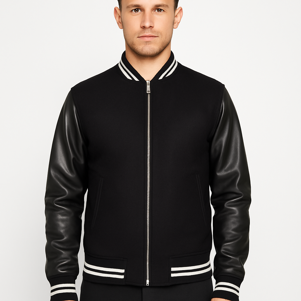 Men's Harrison Black Leather Varsity Jacket
