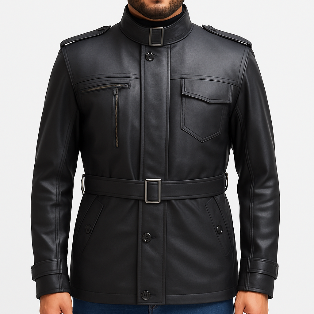 Hunter Black Leather Jacket for Men