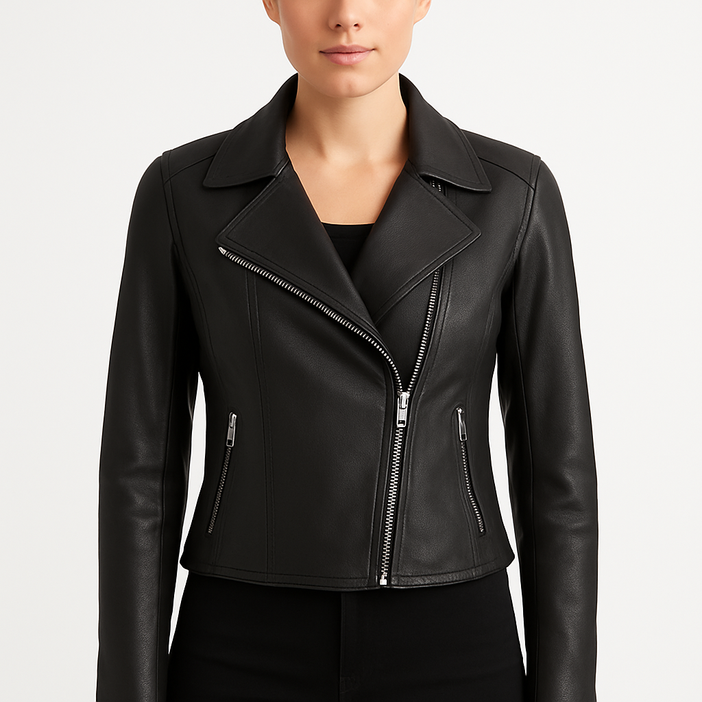 Jennifer Ladies Black Leather Cropped Jacket