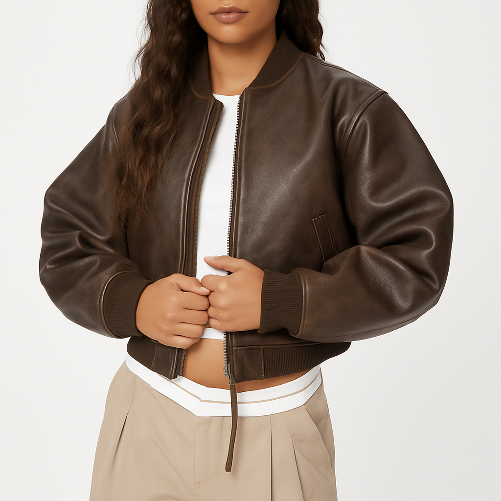 Women's Brown Bomber Leather Jacket
