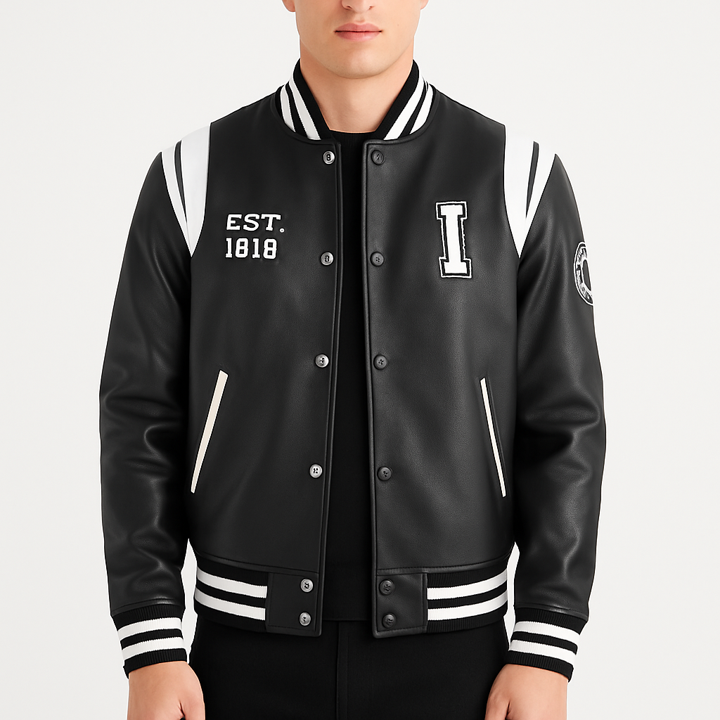 Liberte Illinois Men's Black Leather Varsity Jacket