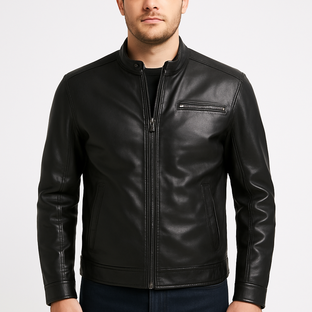 Men's Mark Black Leather Racer Jacket