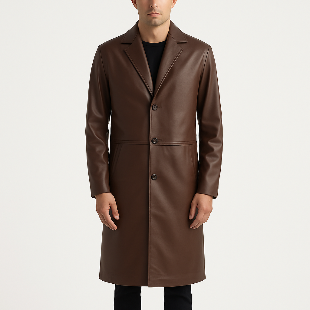 Mateo Brown Leather Single-Breasted Men's Leather Coat