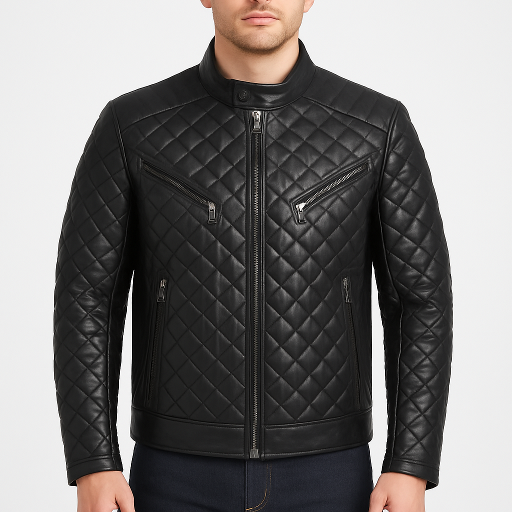 Men's Black Full Quilted Real Leather Jacket