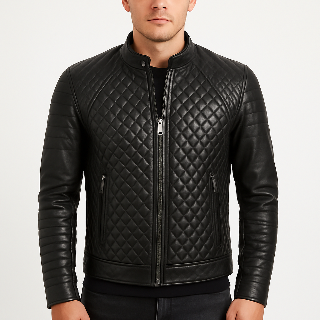 Men's Black Quilted Genuine Leather Jacket