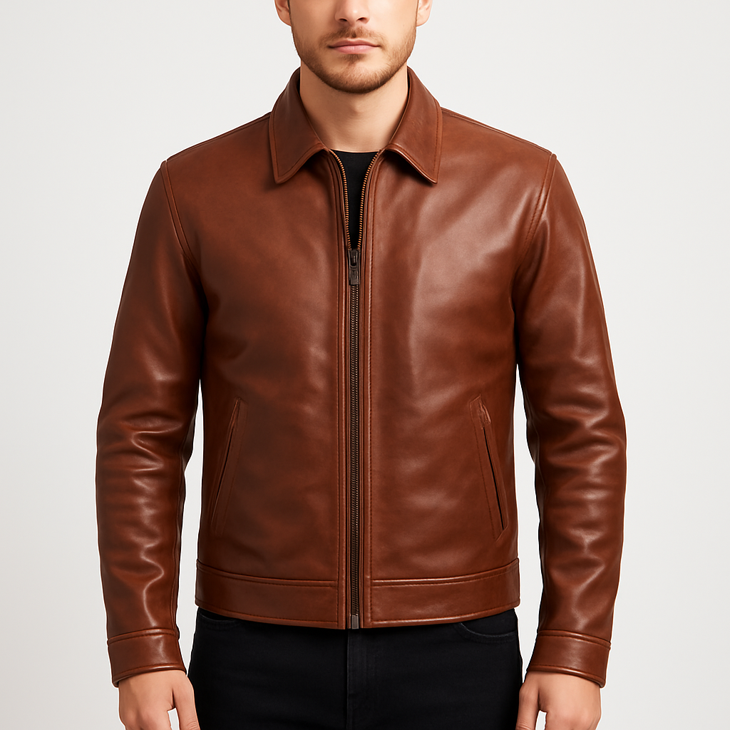 Men's Brown Cafe Racer Leather Jacket