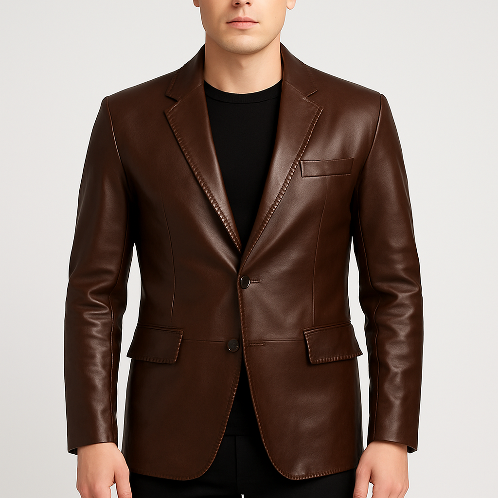 Men's Dark Brown Real Leather Blazer