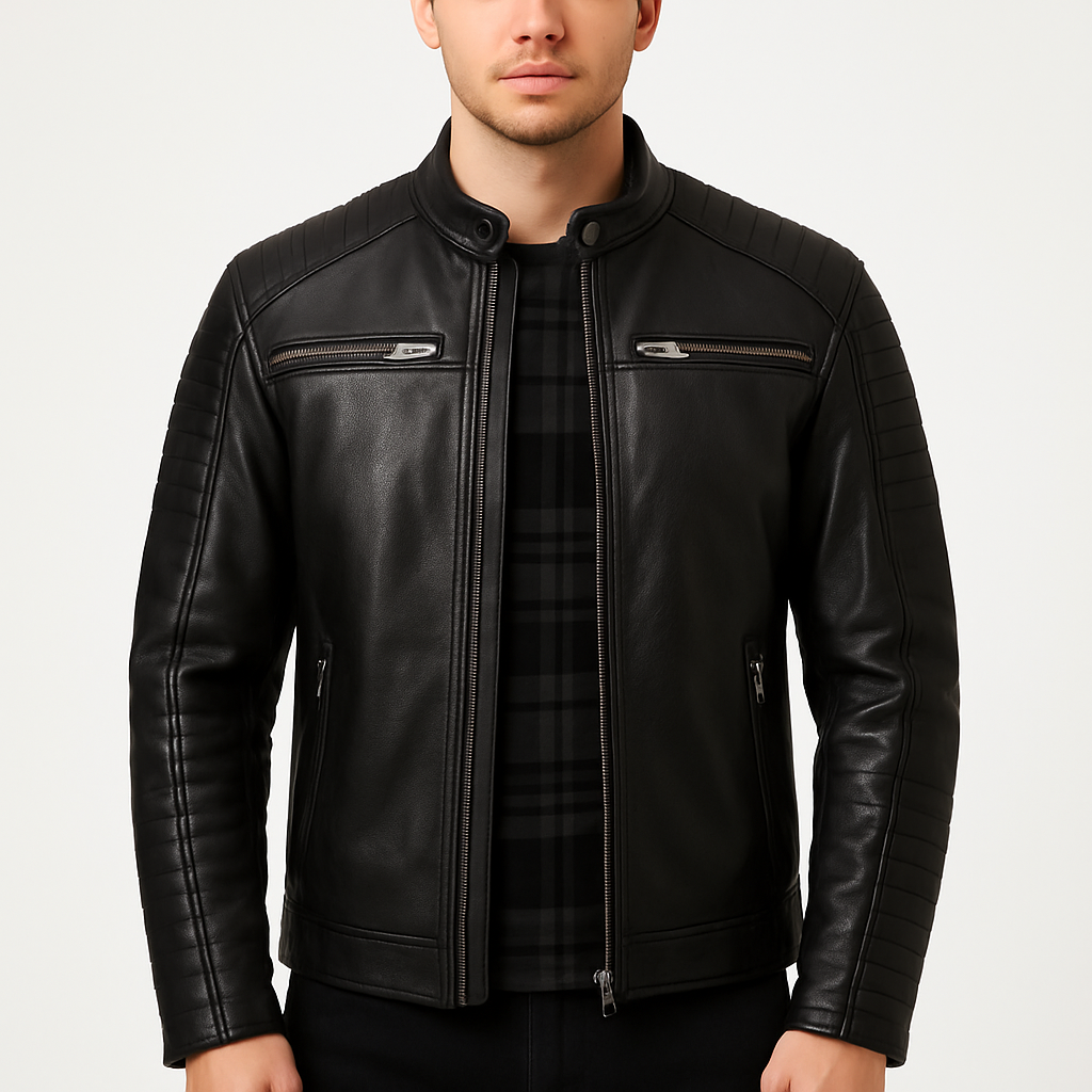 Men's Black Quilted Biker Leather Jacket