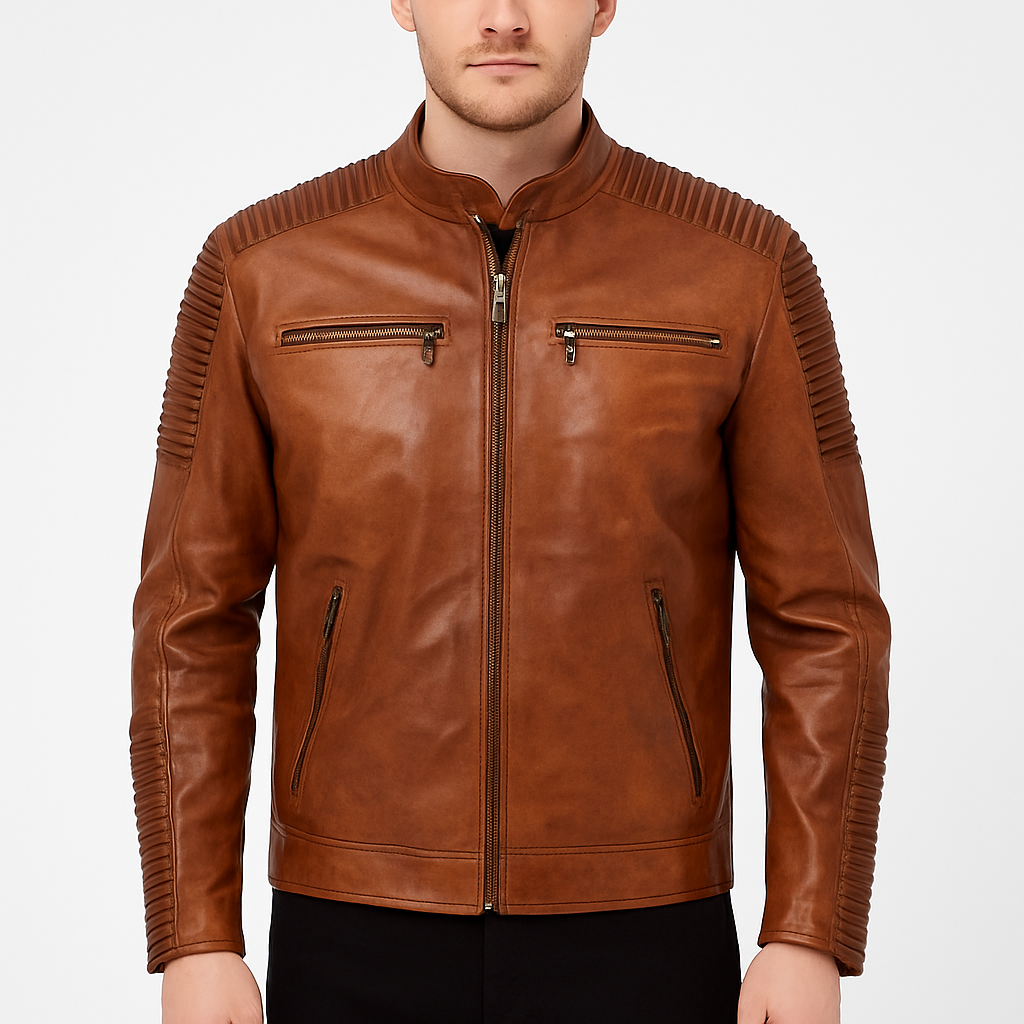 Men's Waxed Quilted Distressed Brown Leather Jacket