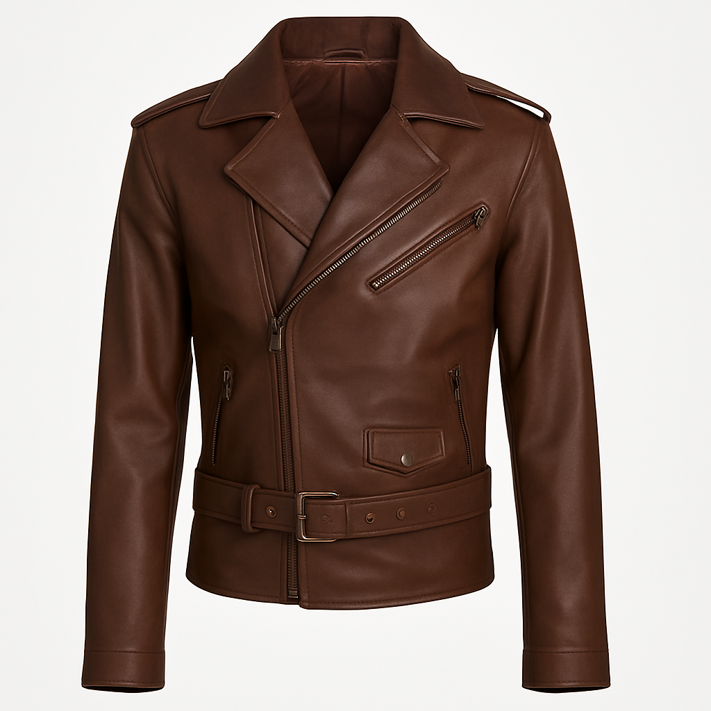 Men's Biker Brown Genuine Leather Jacket