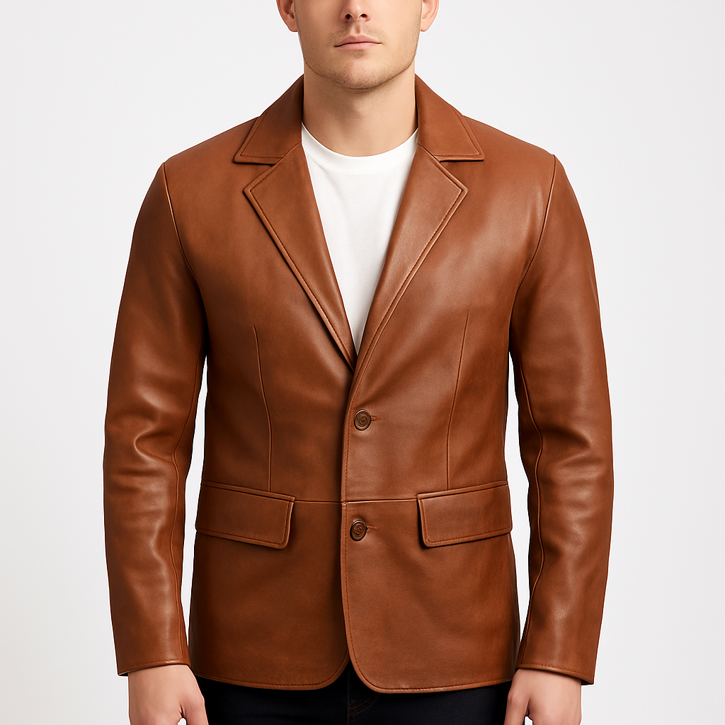 Men's Brown Genuine Leather Blazer
