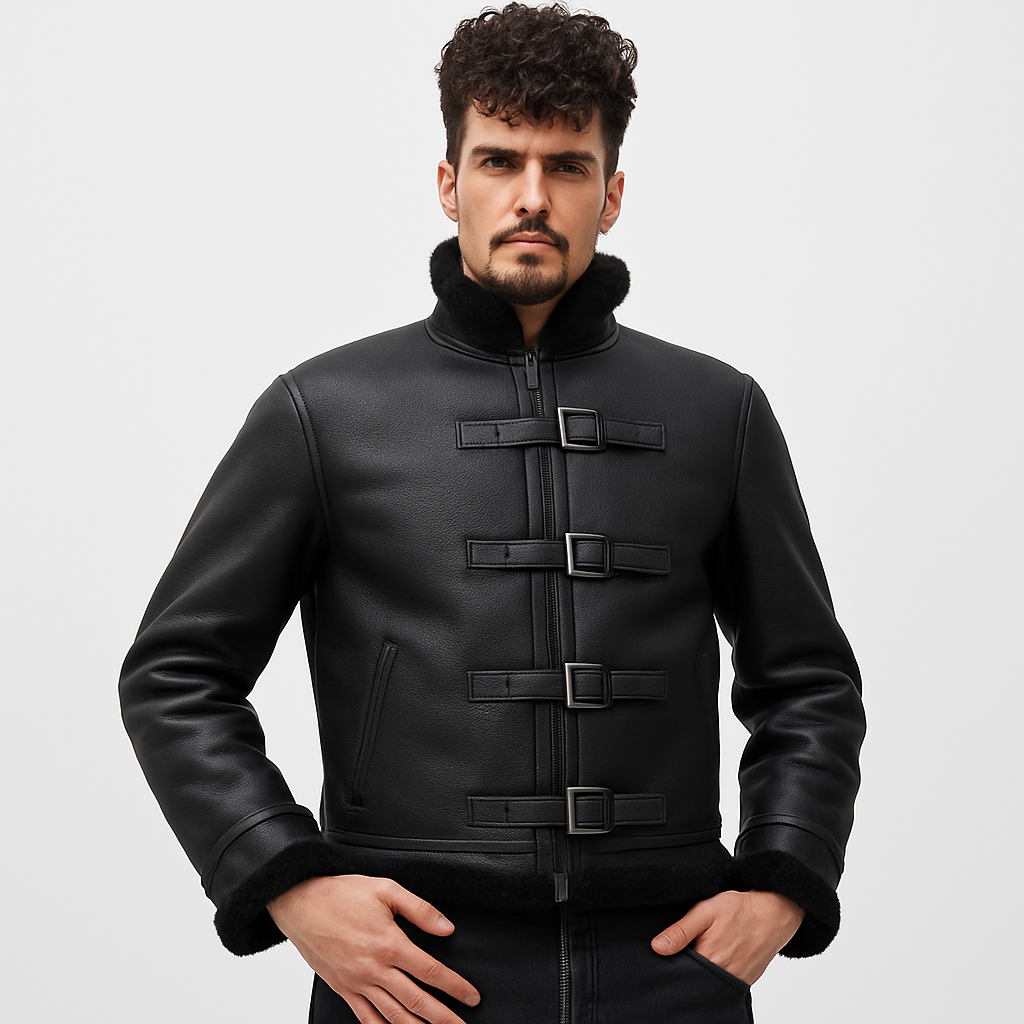Men's B3 RAF Black Sheepskin Motorcycle Leather Jacket