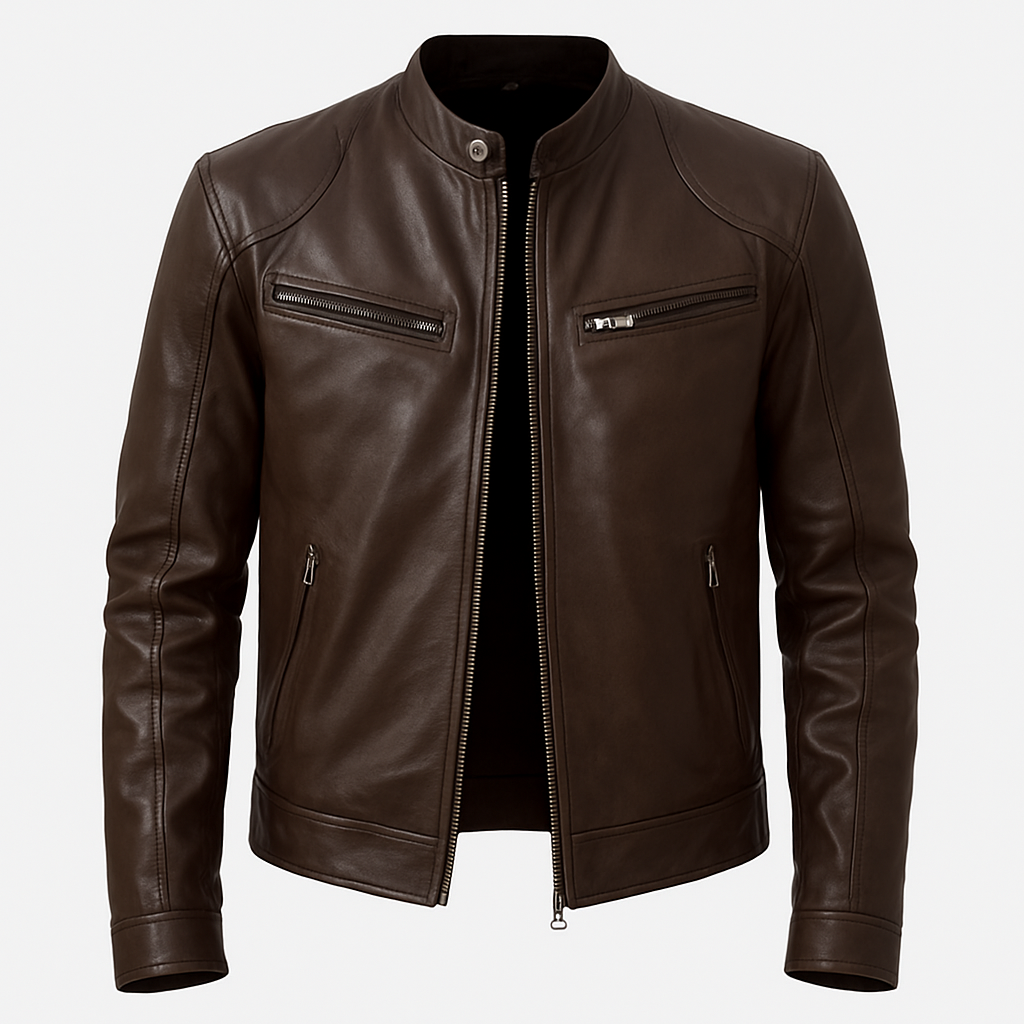 Men's Brown Genuine Leather Motorcycle Jacket