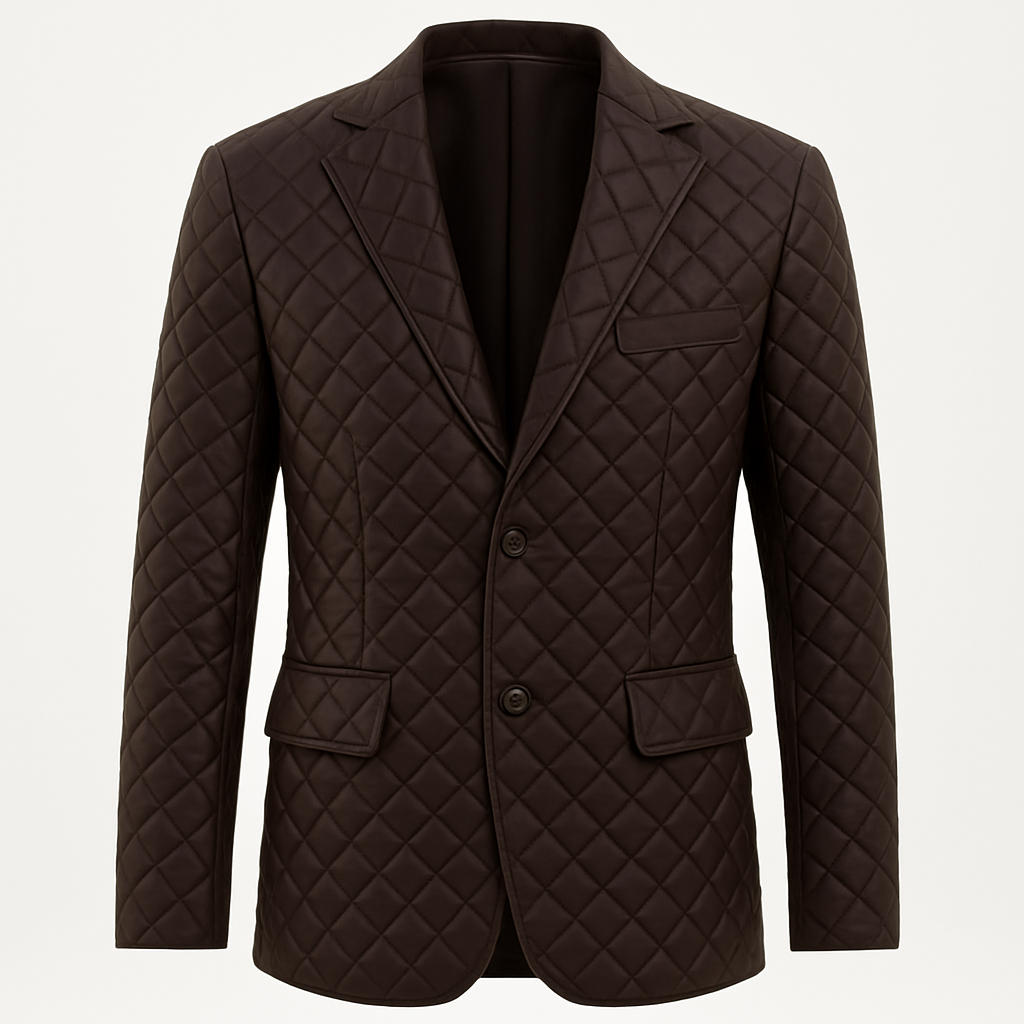 Men's Elegant Brown Quilted Blazer with Two-Button Detail