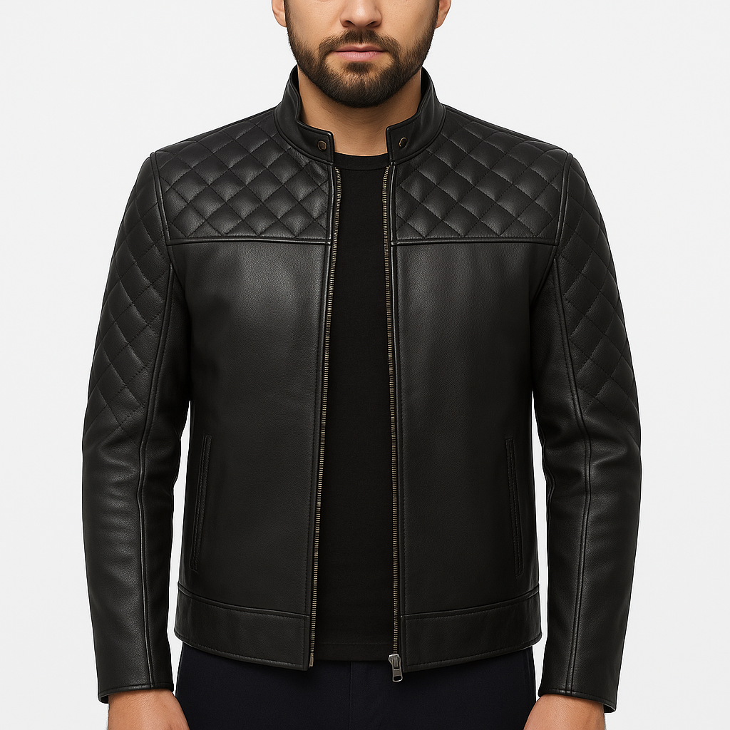 Men's Quilted Black Leather Jacket