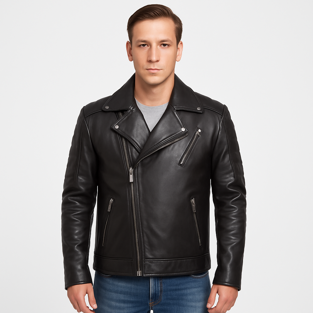 Men's Real Black Leather Motorcycle Jacket