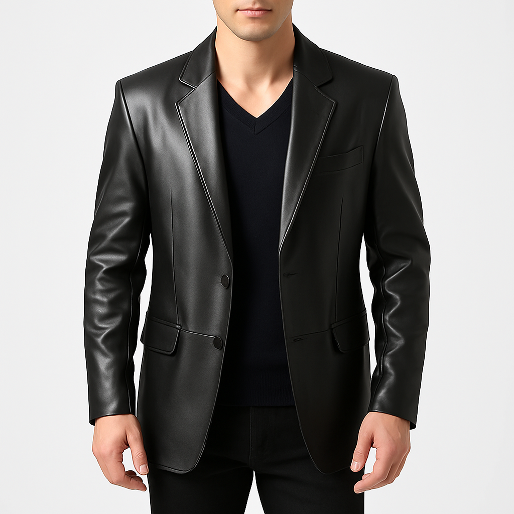 Men's Black Real Genuine Leather Blazer