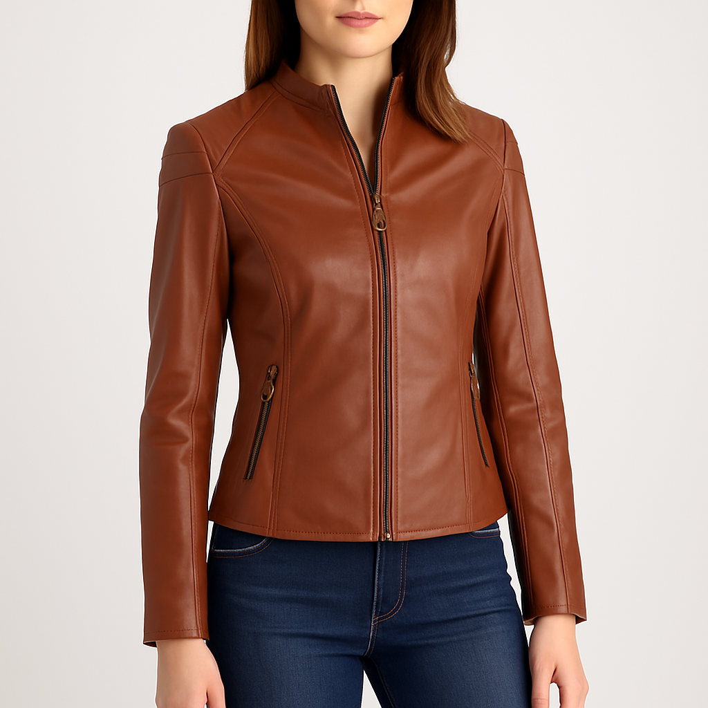 Women's Slim Fit Brown Leather Jacket