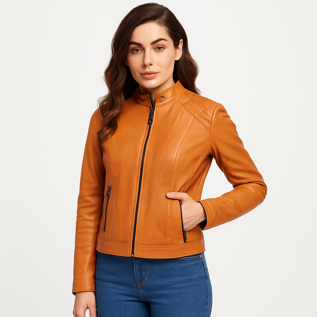 Women's Tan Waxed Real Leather Jacket