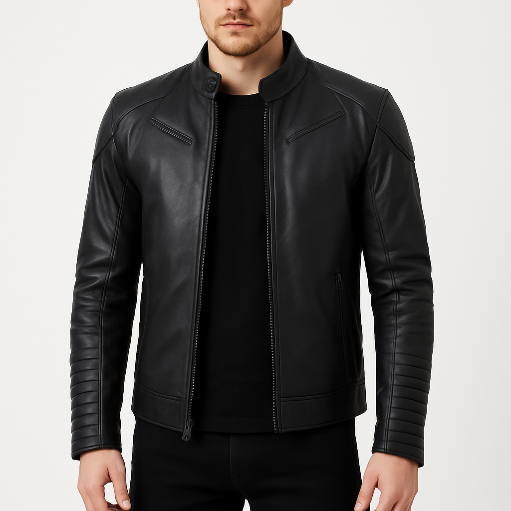 Men's Black Padded Leather Jacket